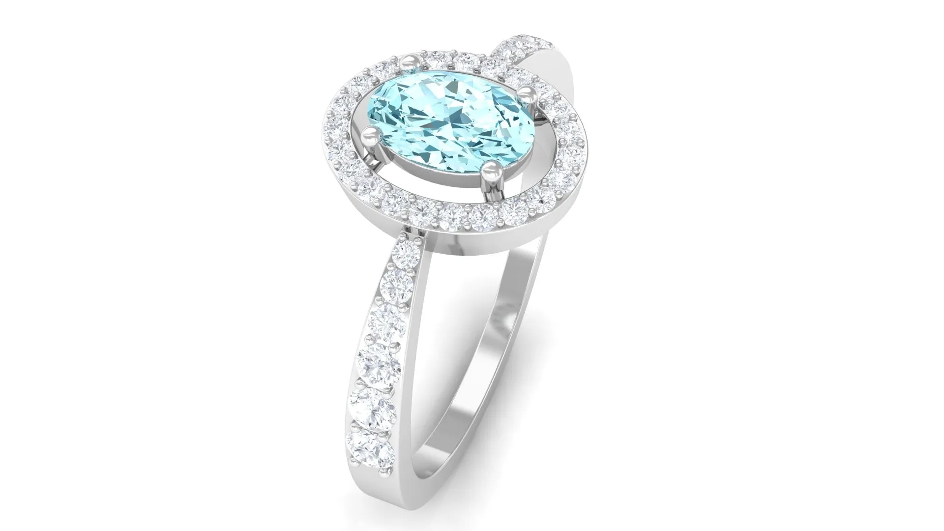 1 CT Aquamarine Engagement Ring with Diamond Halo