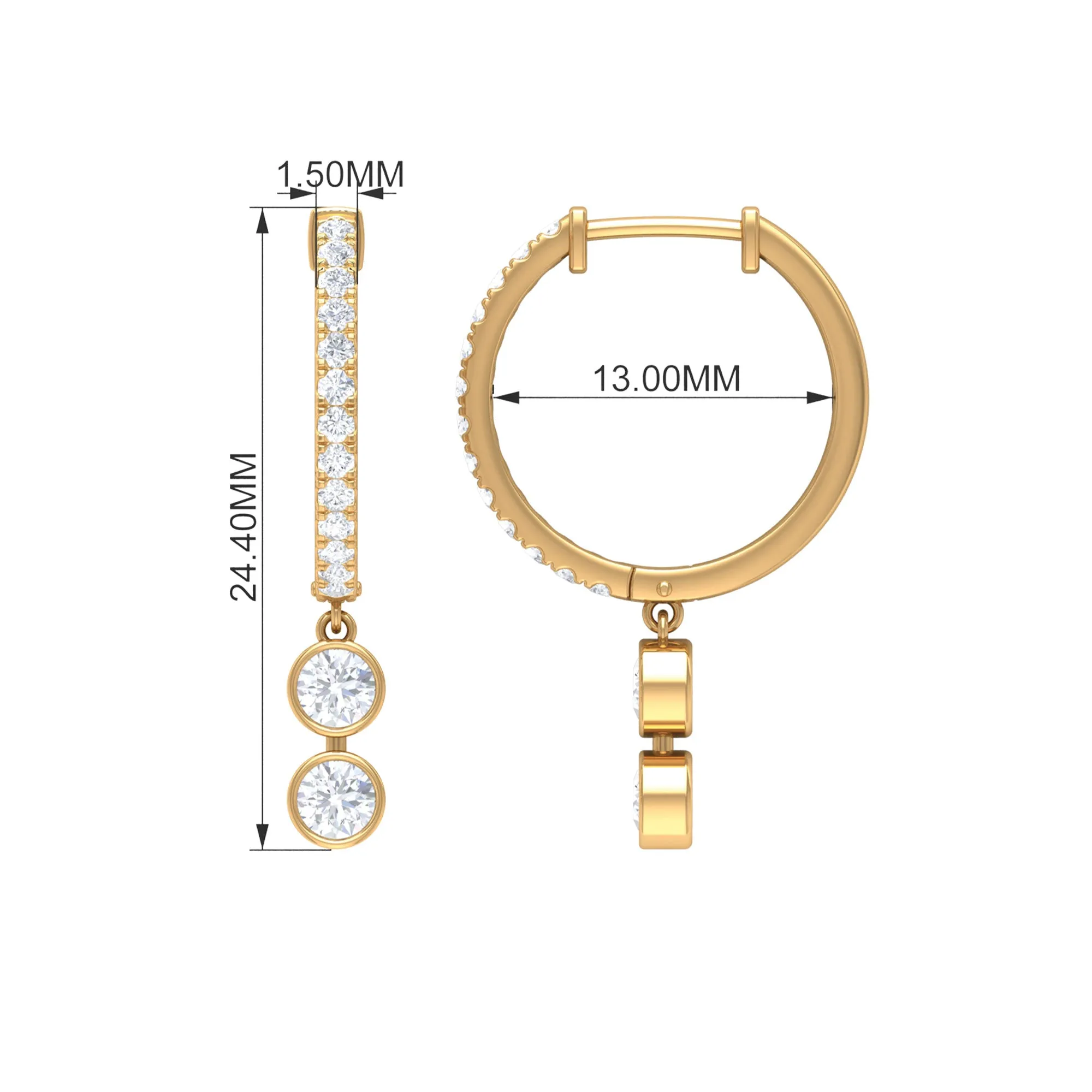 1 CT Cubic Zirconia Hoop Drop Earrings in Gold