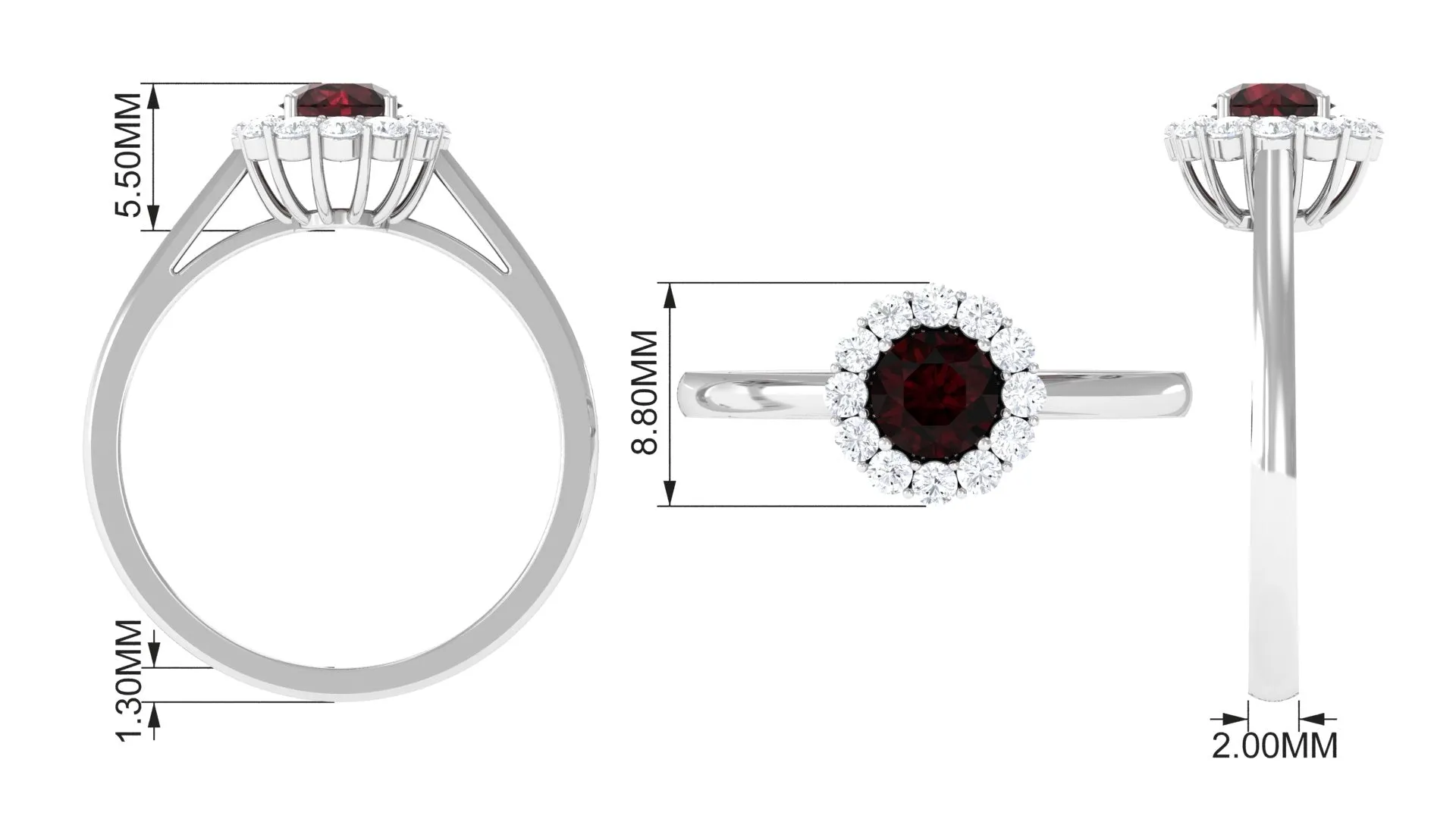 1 CT Garnet and Diamond Floating Halo Engagement Ring