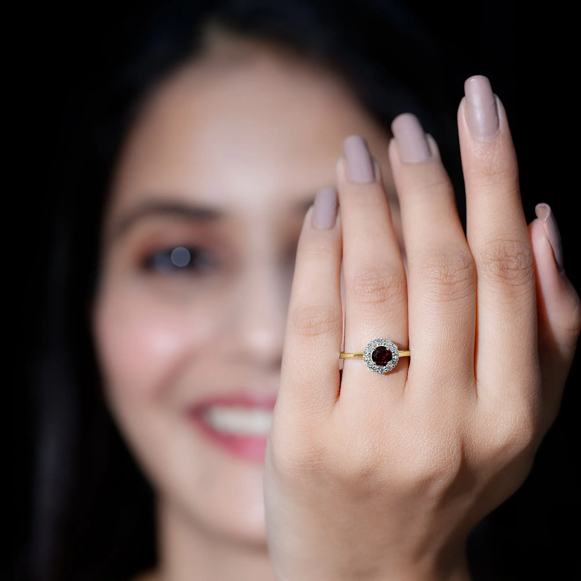 1 CT Garnet and Diamond Floating Halo Engagement Ring