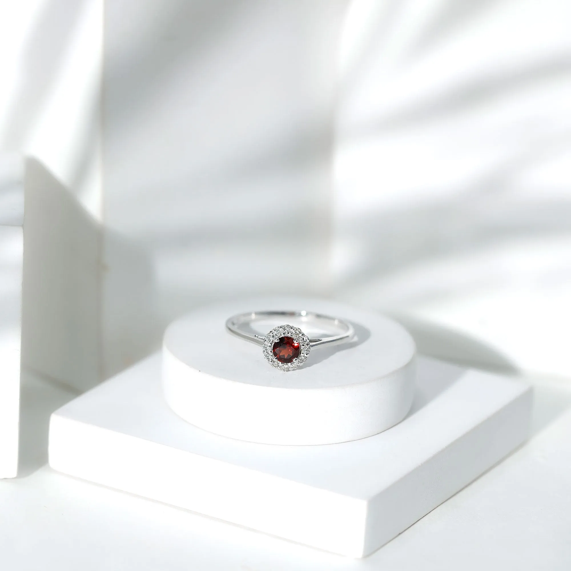 1 CT Garnet and Diamond Floating Halo Engagement Ring