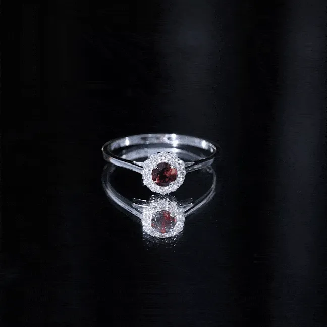 1 CT Garnet and Diamond Floating Halo Engagement Ring