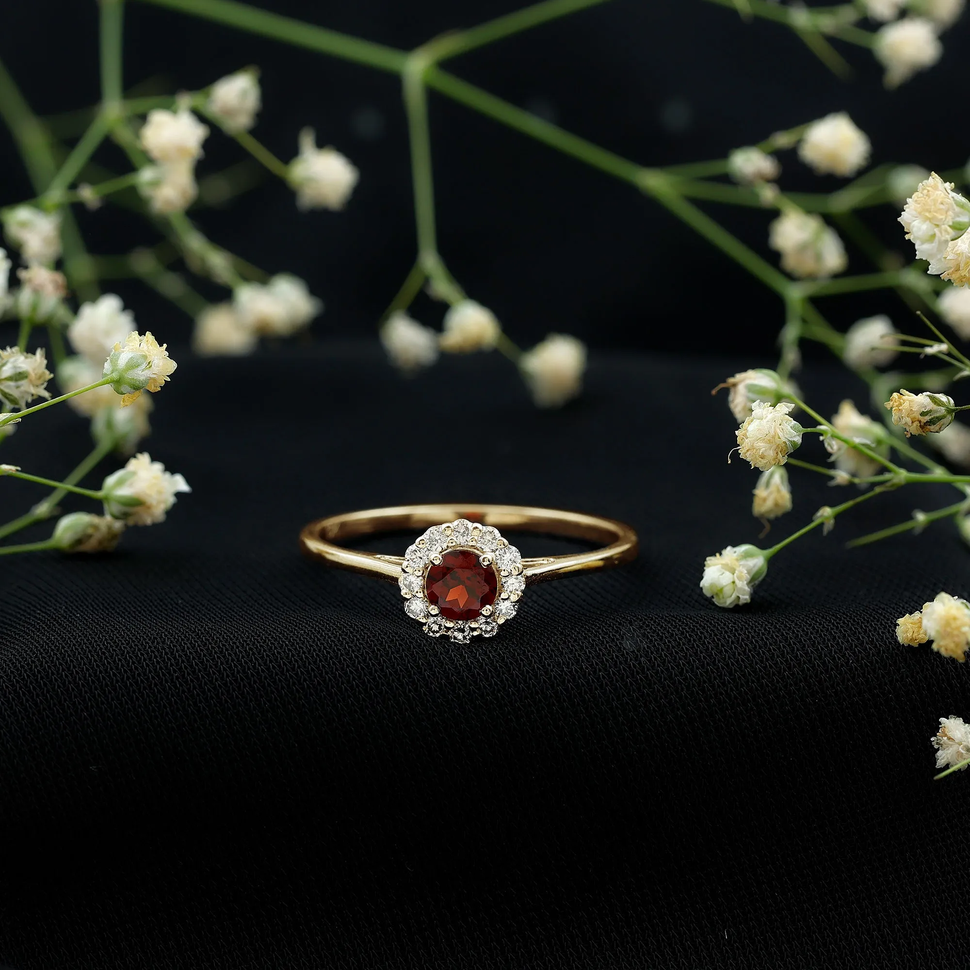 1 CT Garnet and Diamond Floating Halo Engagement Ring