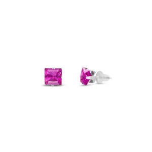 10k White Gold Plated 2 Carat Square Created Pink Sapphire Stud Earrings