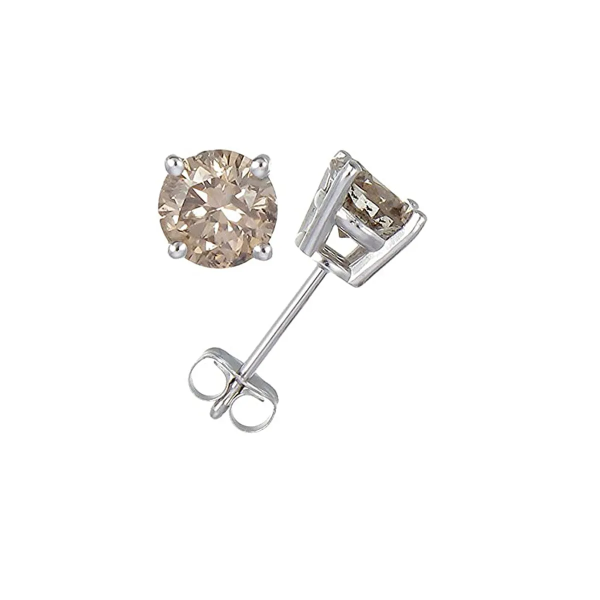 10k White Gold Plated 3 Carat Princess Cut Created Champagne Sapphire Stud Earrings