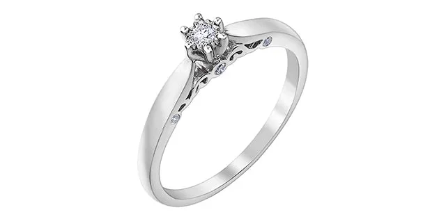 10K White Gold "ILLUMINAIRE" Solitaire with Accent Stones Engagement Ring