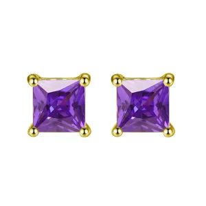 10k Yellow Gold Plated 1 Carat Princess Cut Created Amethyst Sapphire Stud Earrings