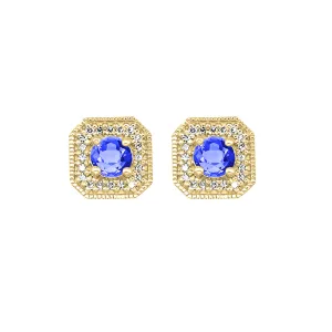 10Kt Yellow Gold Diamond 1/10Ctw & Created Sapphire 3/4Ctw Earring