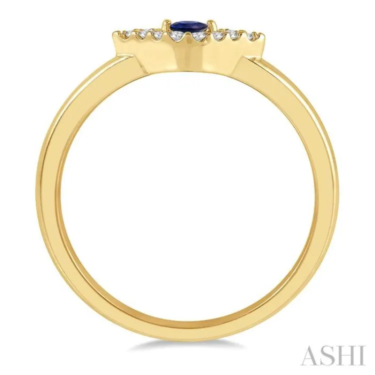 1/10 Ctw Evil Eye Round Cut Diamond & 2.60 MM Sapphire Precious Ring in 10K Yellow Gold