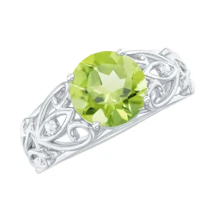 1.25 CT Antique Peridot Solitaire Ring with Diamond Accent