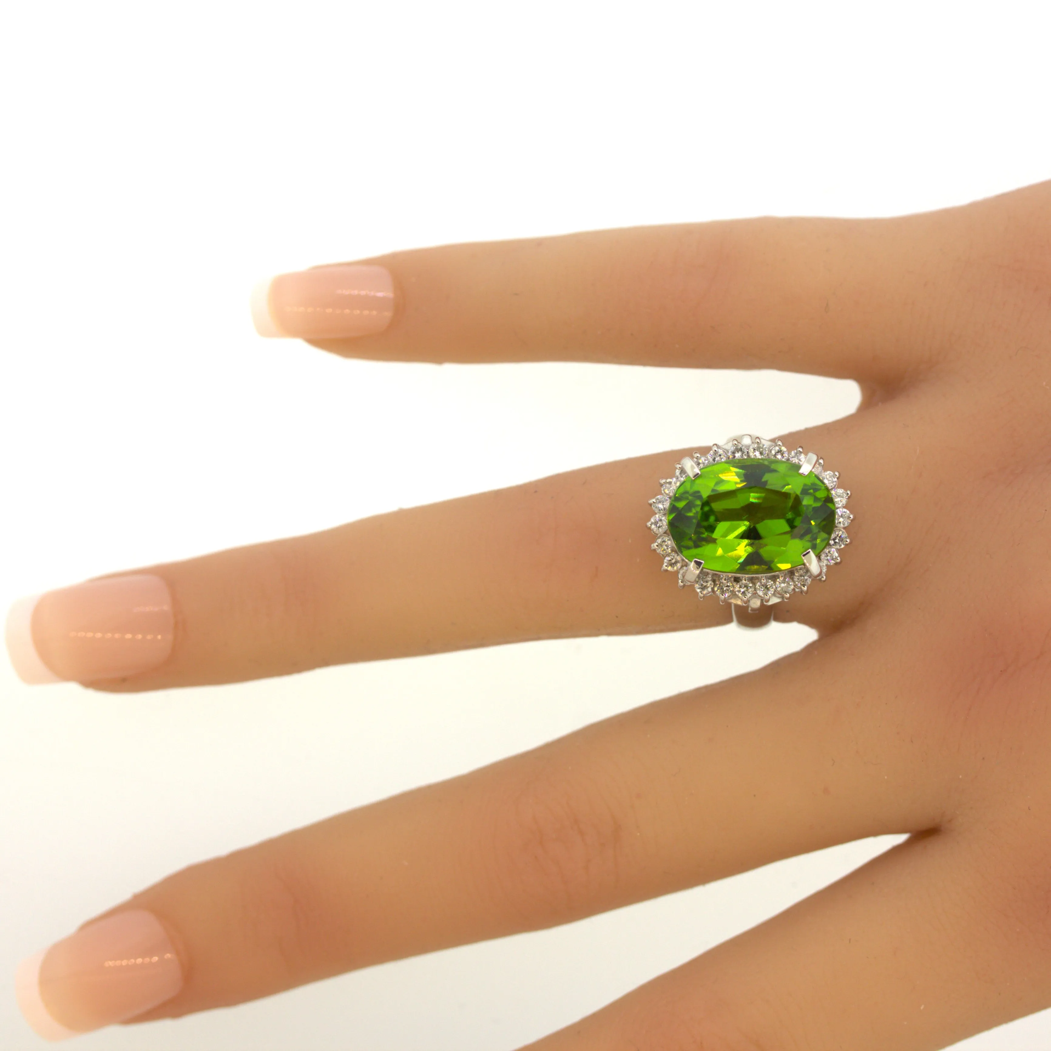 14.19 Carat Peridot Diamond Platinum Ring