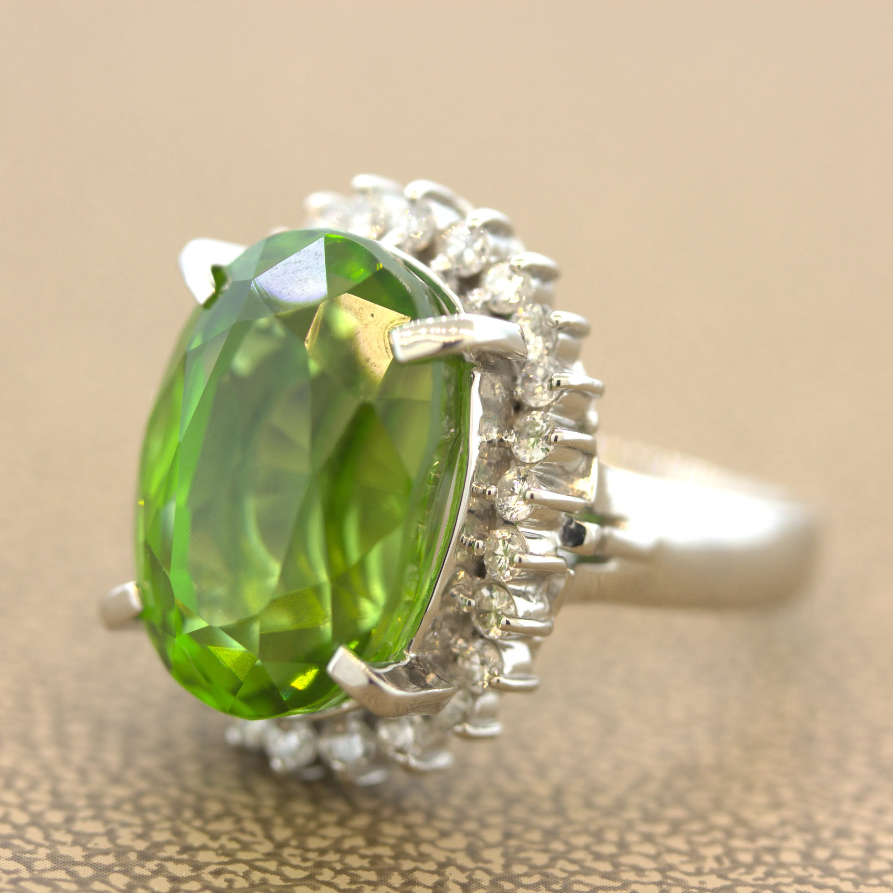 14.19 Carat Peridot Diamond Platinum Ring