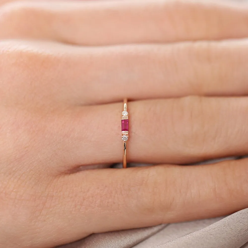 14K Baguette Ruby With Diamond Ring