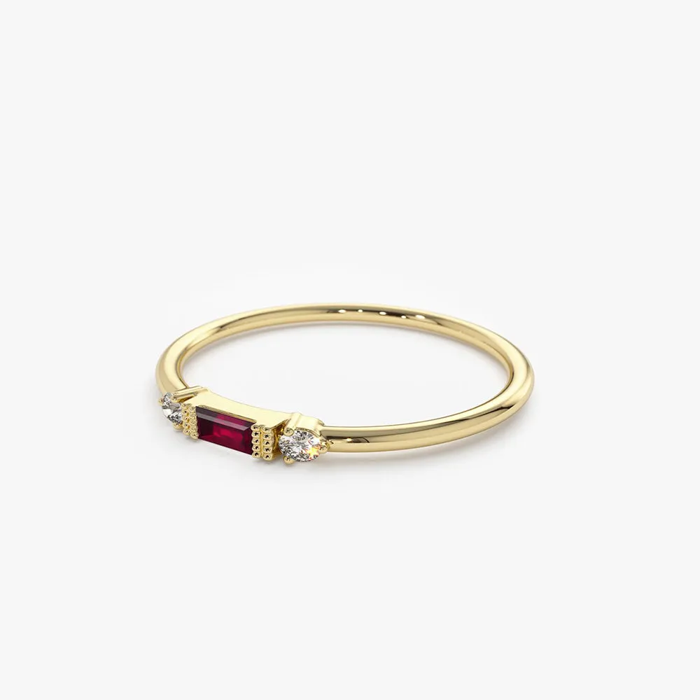 14K Baguette Ruby With Diamond Ring