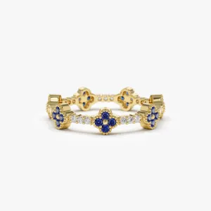 14k Full Eternity Clover Sapphire and Diamond Ring