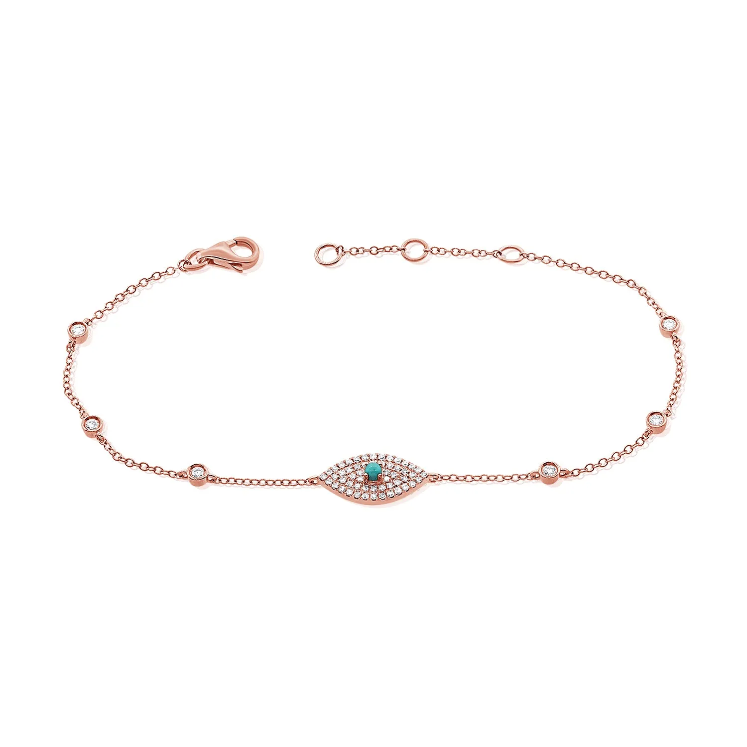 14k Gold & Diamond Evil Eye Bracelet - 0.23ct