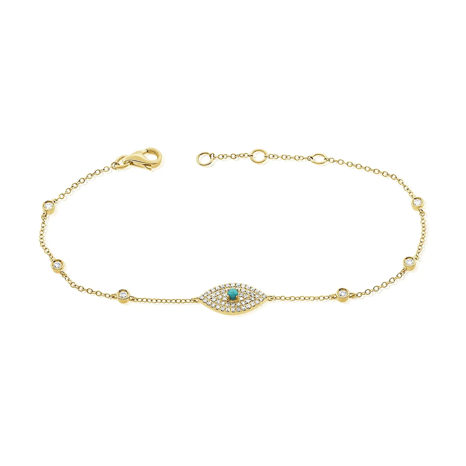 14k Gold & Diamond Evil Eye Bracelet - 0.23ct