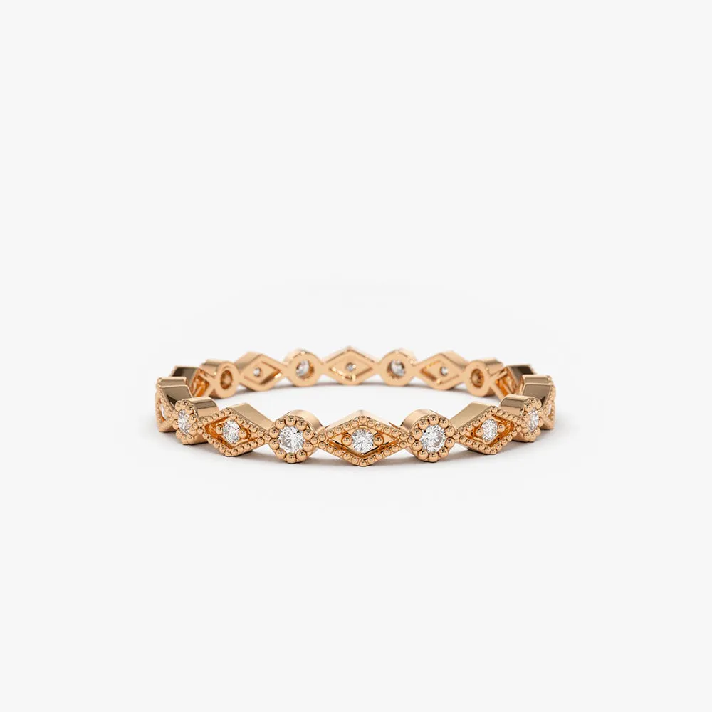 14K Gold Art Deco Diamond Eternity Band