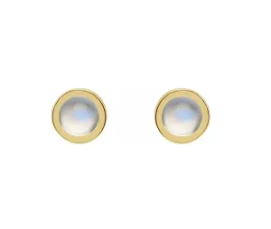 14k Gold Cabochon 4 mm Natural Rainbow Moonstone Bezel-Set Solitaire Stud Earrings