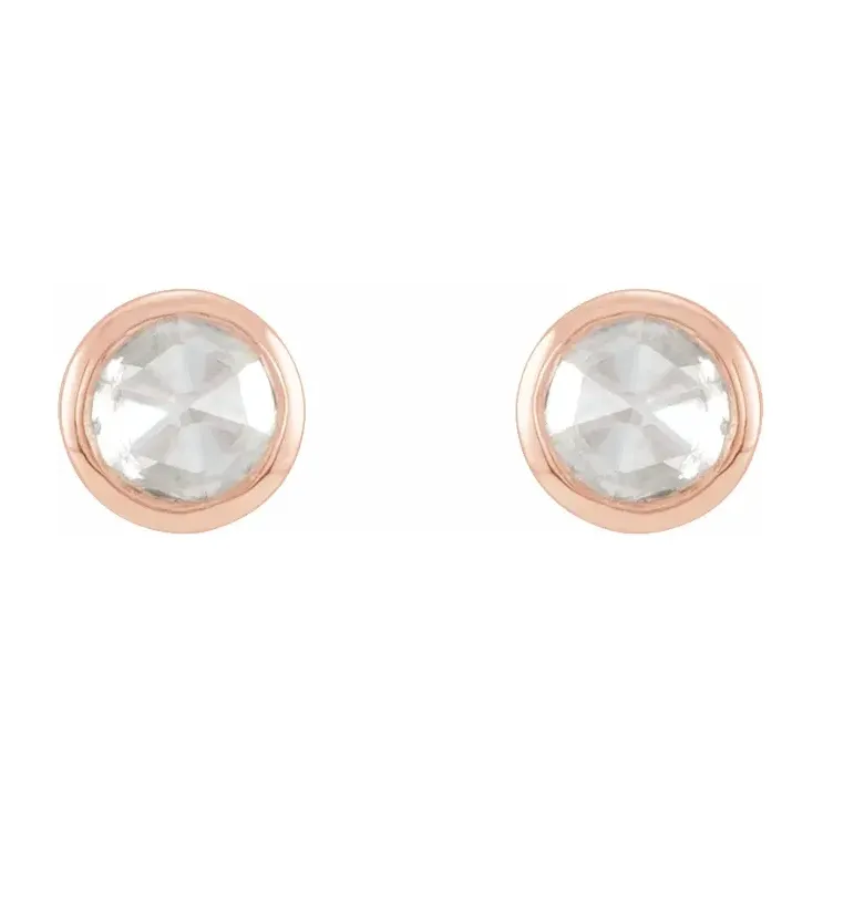 14k Gold Cabochon 4 mm Natural Rainbow Moonstone Bezel-Set Solitaire Stud Earrings