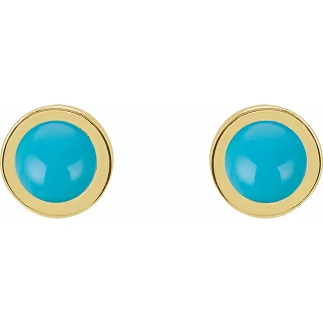 14k Gold Cabochon 4 mm Natural Rainbow Moonstone Bezel-Set Solitaire Stud Earrings