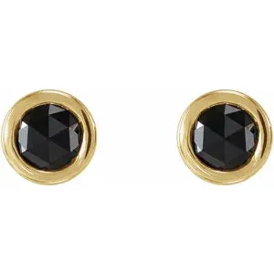 14k Gold Cabochon 4 mm Natural Rainbow Moonstone Bezel-Set Solitaire Stud Earrings