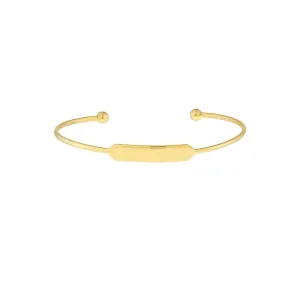 14K Gold Engravable Initial ID Cuff Bangle with Beaded Ends