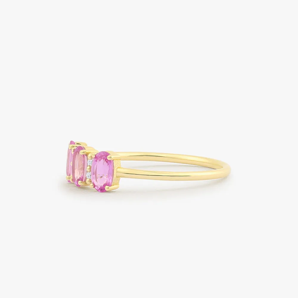 14k Oval Genuine Pink Sapphire and Diamond Ring