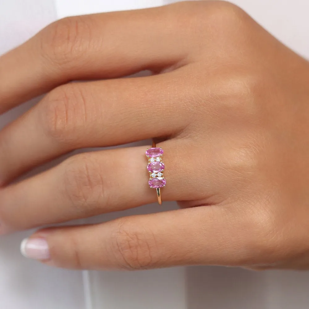 14k Oval Genuine Pink Sapphire and Diamond Ring