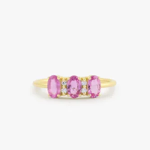 14k Oval Genuine Pink Sapphire and Diamond Ring