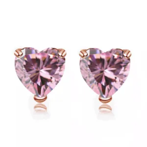 14k Rose Gold Plated 4 Carat Heart Created Pink Sapphire Stud Earrings