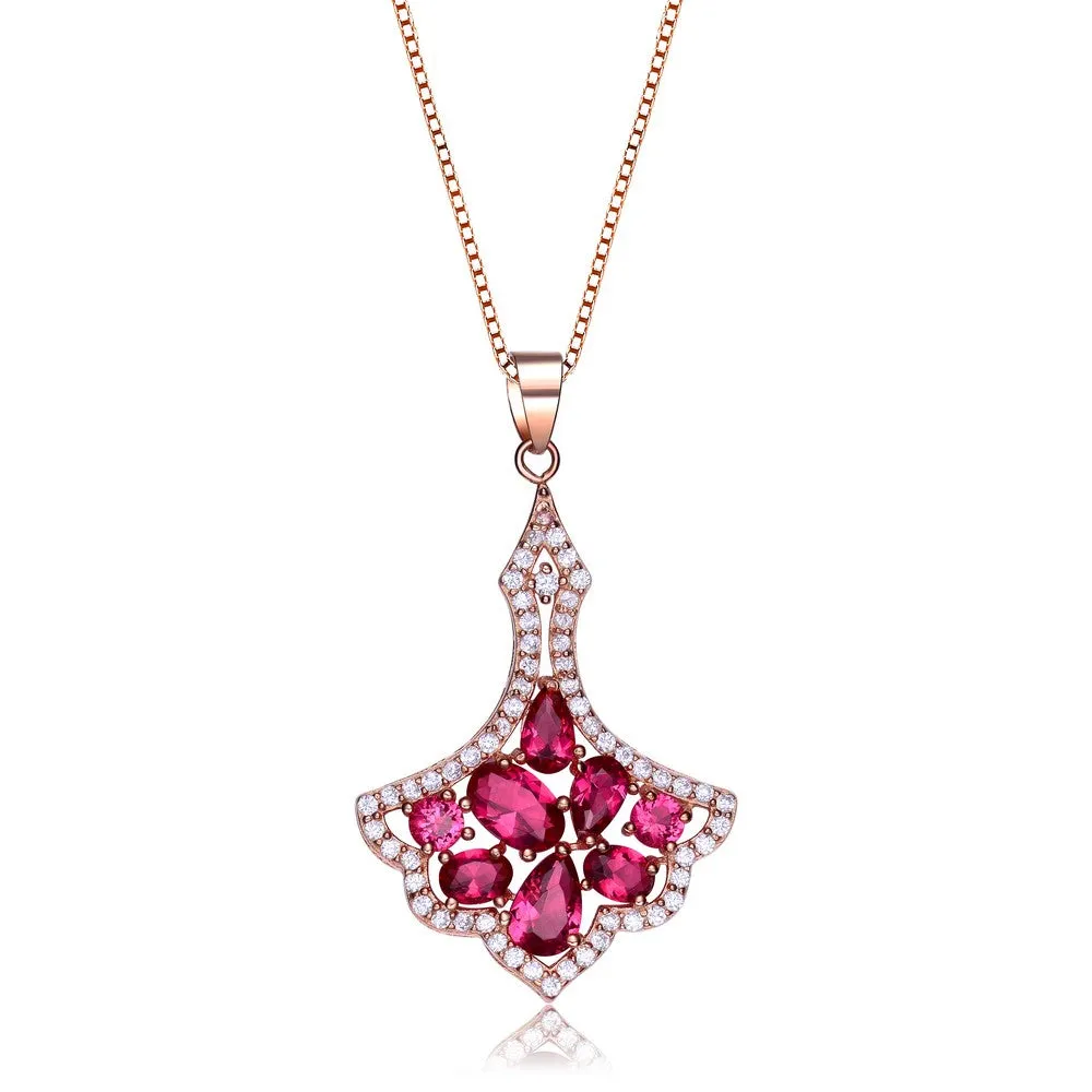 14k Rose Gold Plated Clear And Red Cubic Zirconia Accent Pendant Necklace