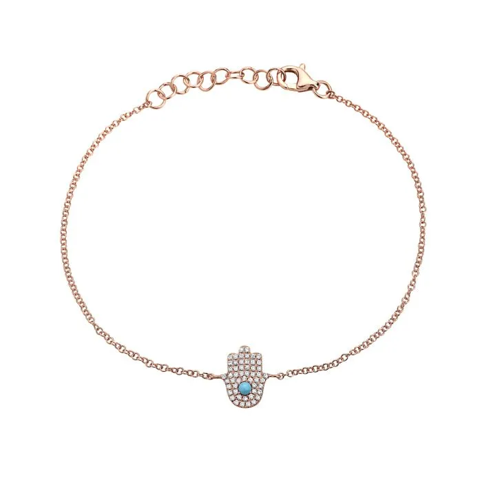 14K Rose Gold Turqoise And Diamond Hamsa Bracelet