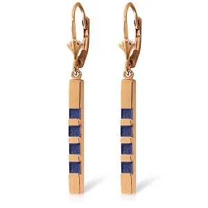 14K Solid Rose Gold Leverback Earrings Bar w/ Natural Sapphires