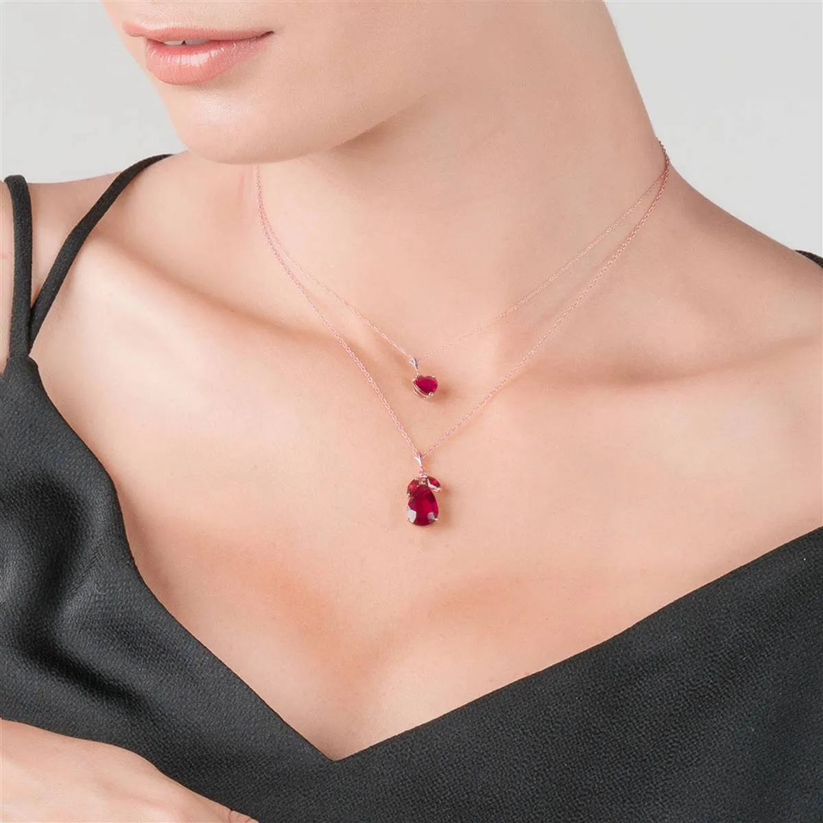 14K Solid Rose Gold Necklace w/ Natural 10mm Heart Ruby