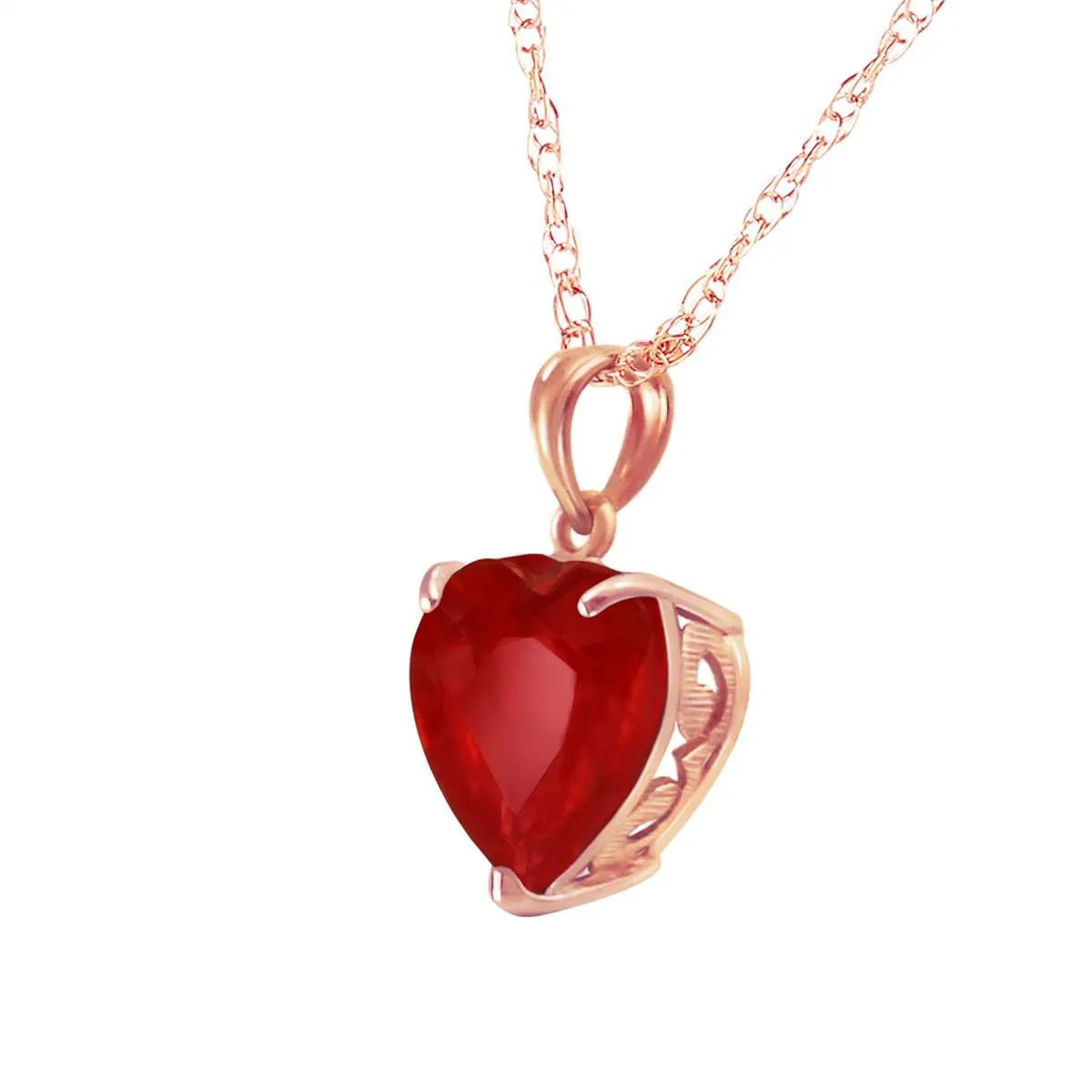 14K Solid Rose Gold Necklace w/ Natural 10mm Heart Ruby