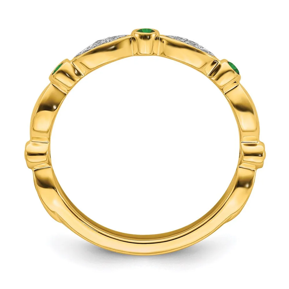 14k Stackable Expressions Created Emerald and Diamond Ring | SK2089