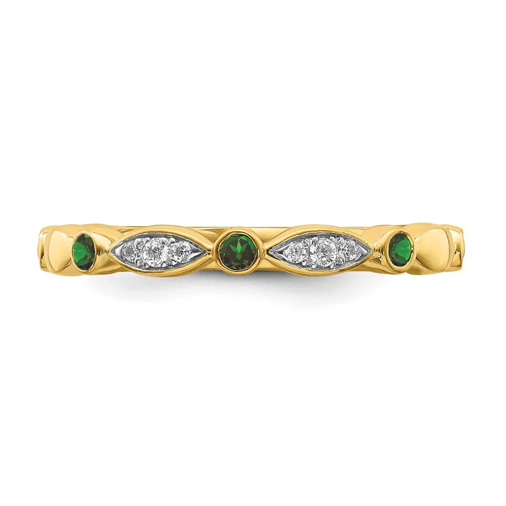 14k Stackable Expressions Created Emerald and Diamond Ring | SK2089