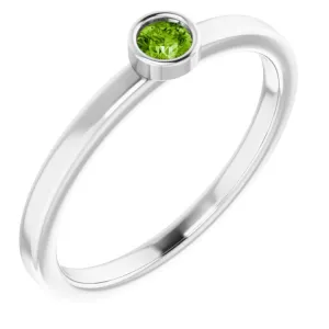 14K White 3 mm Natural Peridot Ring