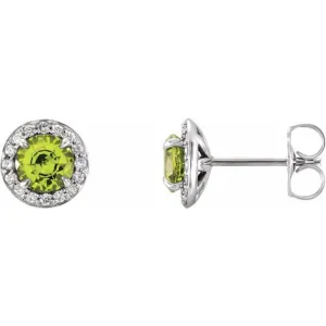 14K White 5 mm Natural Peridot & 1/8 CTW Natural Diamond Earrings