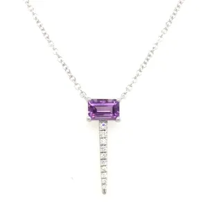 14K White Amethyst and Natural Diamond 18 inch Necklace