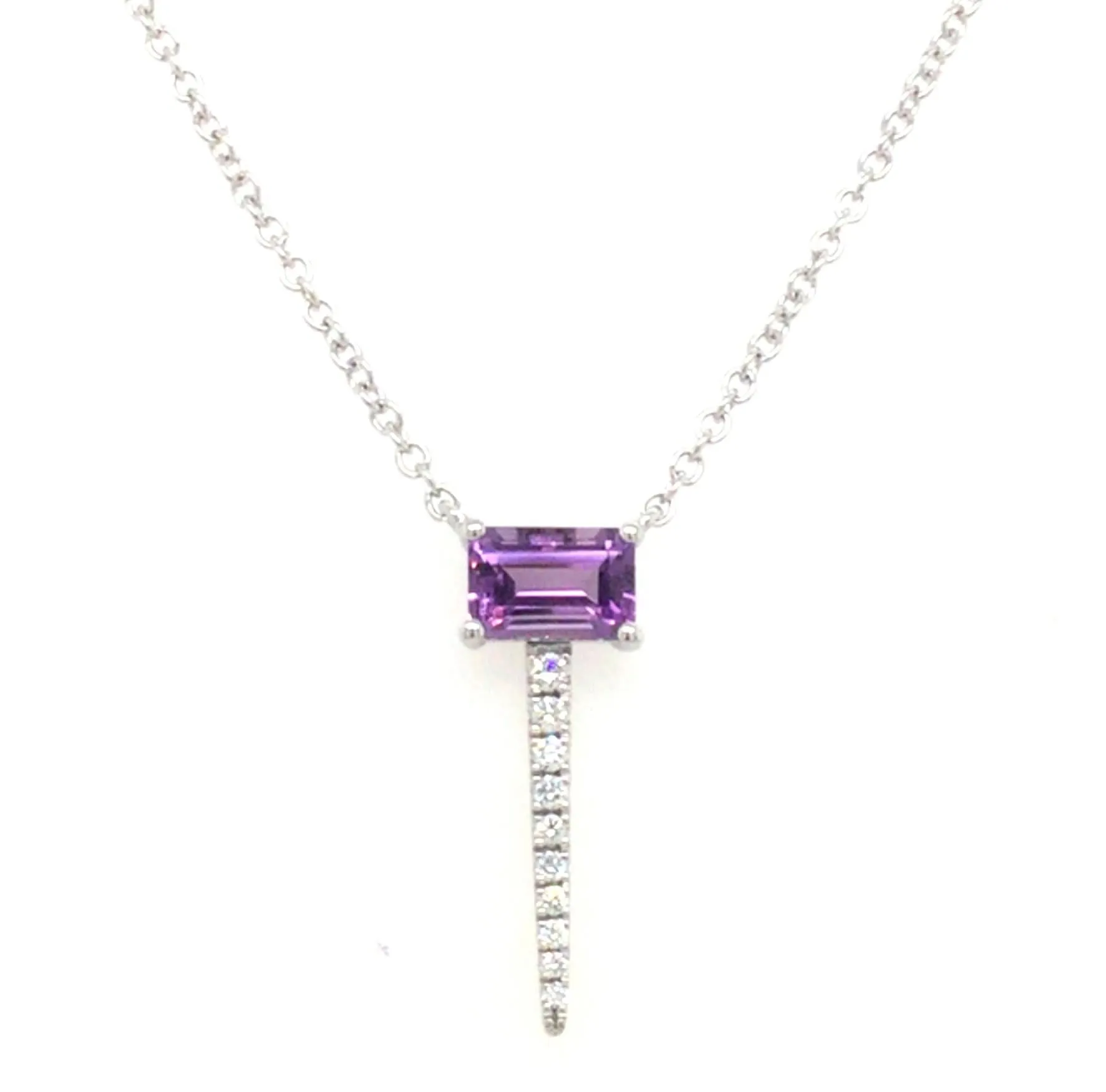 14K White Amethyst and Natural Diamond 18 inch Necklace