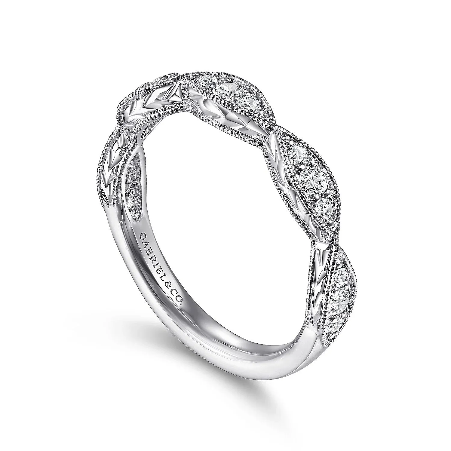 14K White Gold Marquise Diamond Cluster Stackable Ring