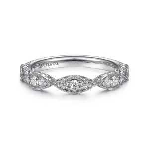 14K White Gold Marquise Diamond Cluster Stackable Ring