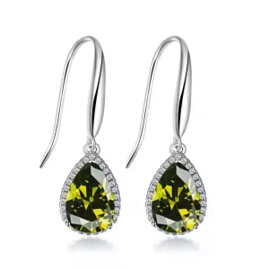 14k White Gold Plated 1/2 Ct Created Peridot Teardrop Earrings