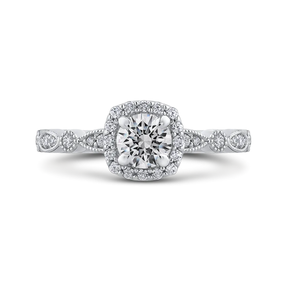 14K White Gold Round Diamond Halo Engagement Ring