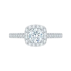 14K White Gold Round Diamond Halo Engagement Ring