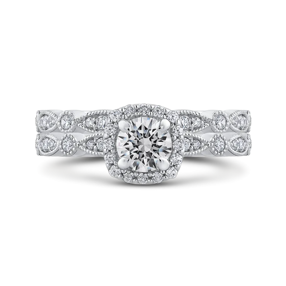 14K White Gold Round Diamond Halo Engagement Ring