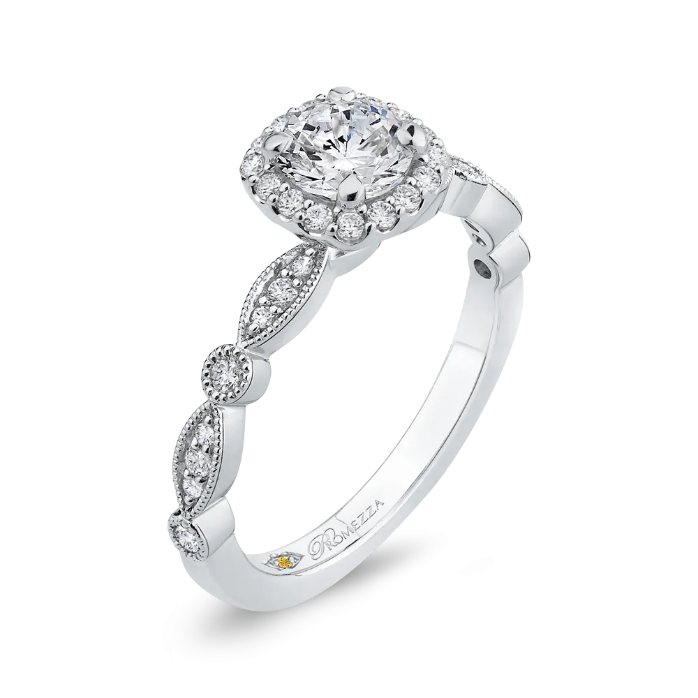 14K White Gold Round Diamond Halo Engagement Ring