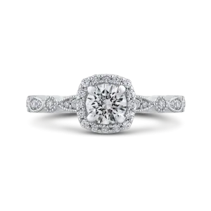 14K White Gold Round Diamond Halo Engagement Ring